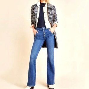 👖Pilcro Anthropologie High Rise Flare Denim Jeans Button Front Closure Size 30